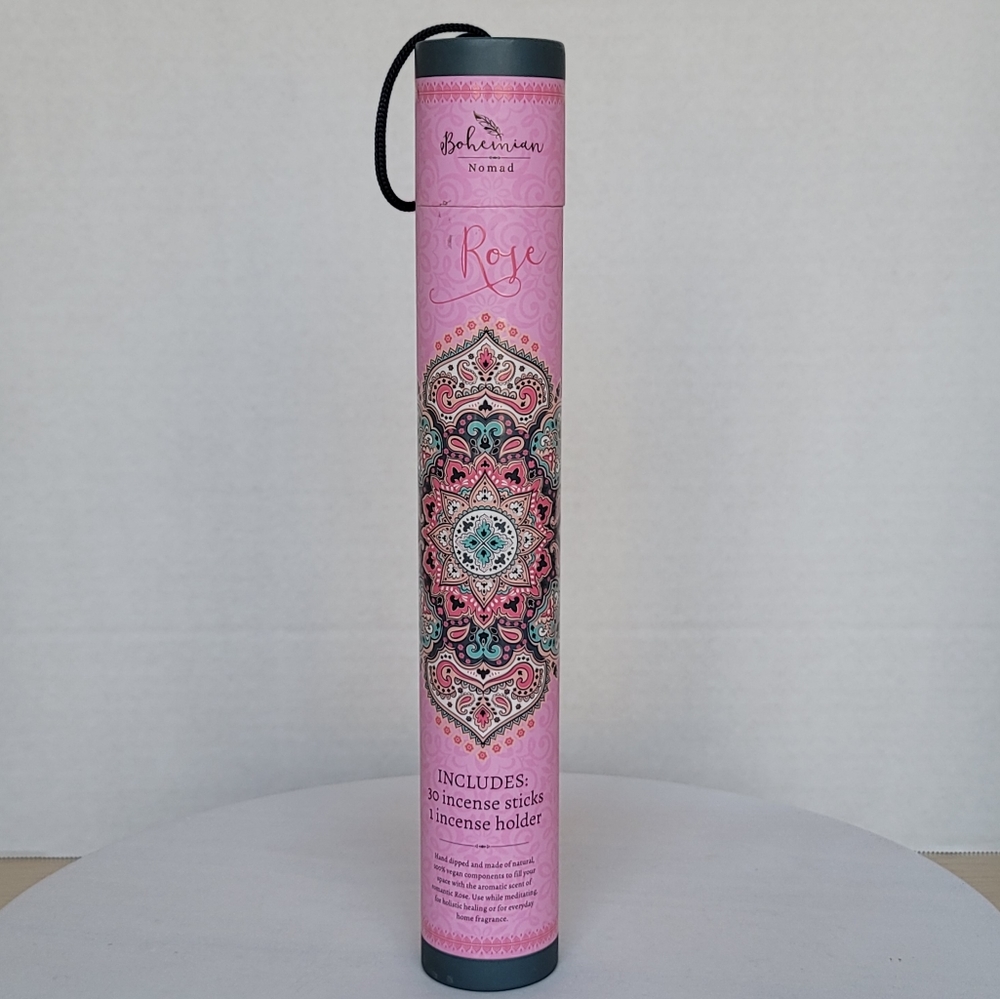 Bohemian Nomad Rose Incense Vegan Hand Dipped Sticks and Holder Rose Scented
